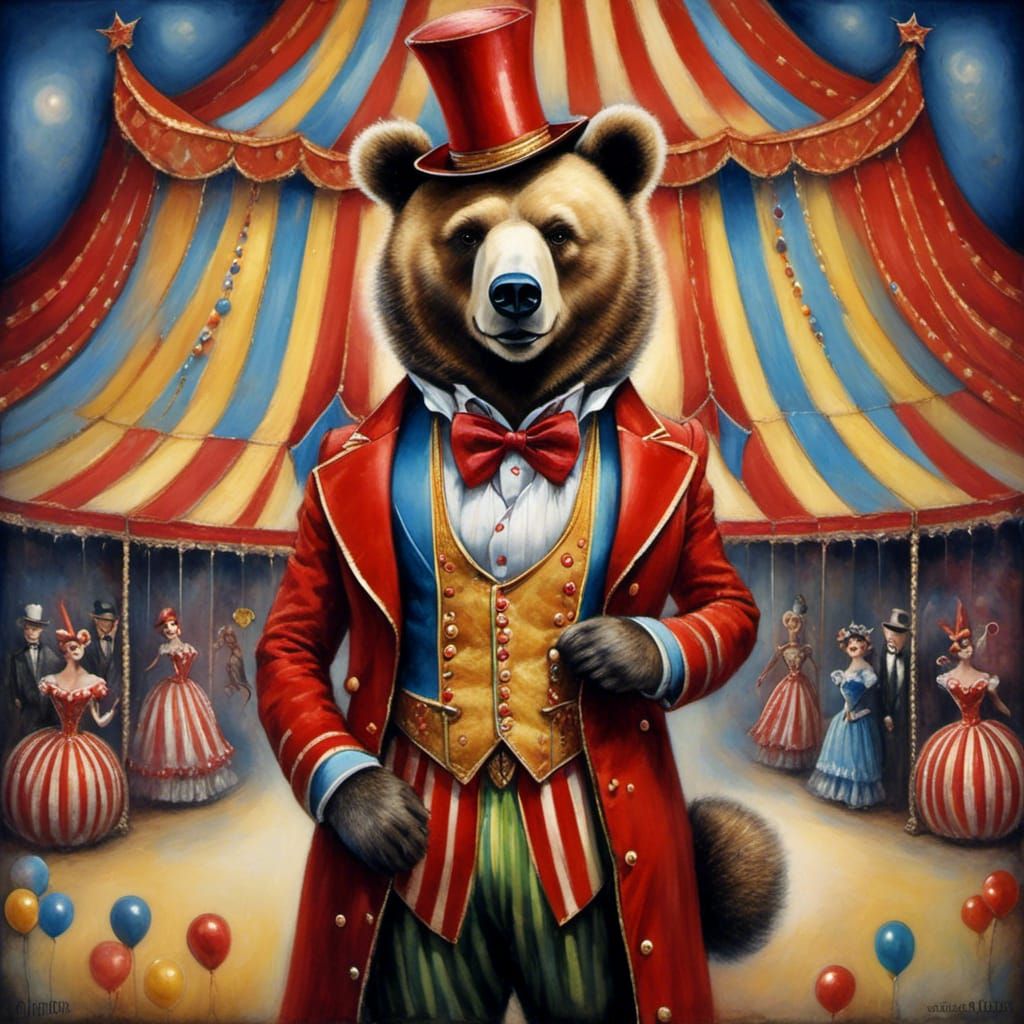 Circus Bear Leader in Oil Pastel Style