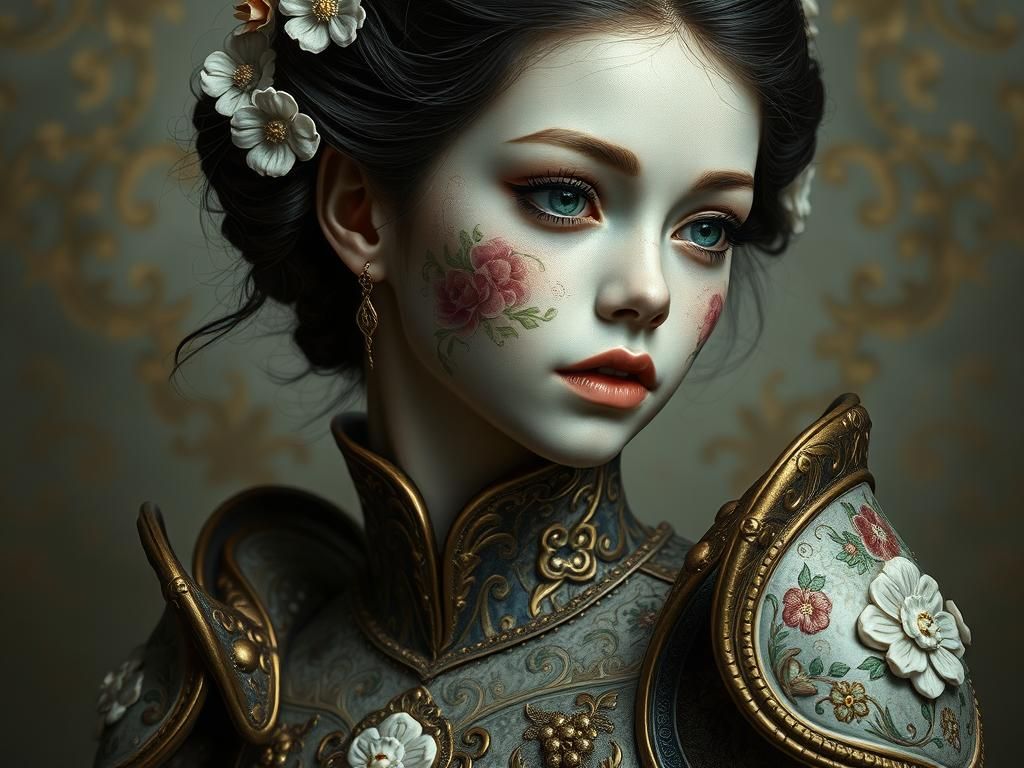 Porcelain Armor Girl in Surreal Pop Art Style