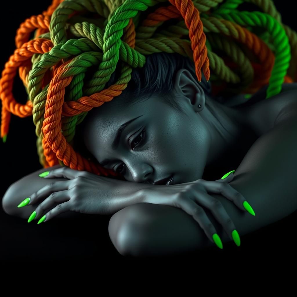 Woman with Neon Rope Hair, Fantasy Concept Art