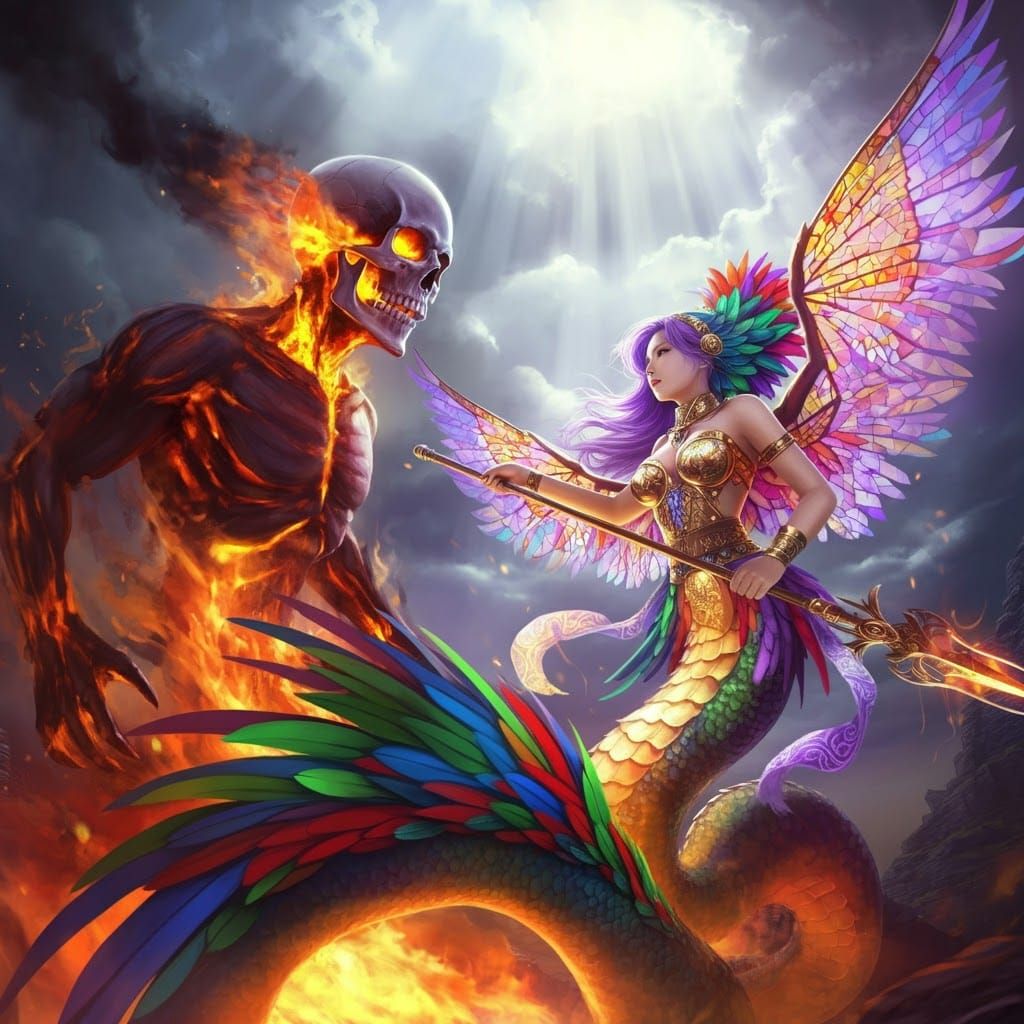 Feathered Serpent Princess Battles Smoke Demon