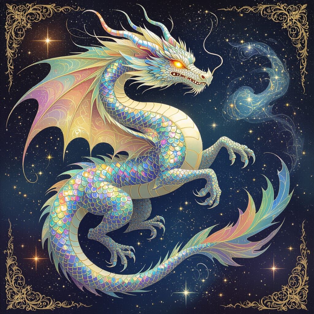 Celestial Dragon's Cosmic Waltz in Surreal Style