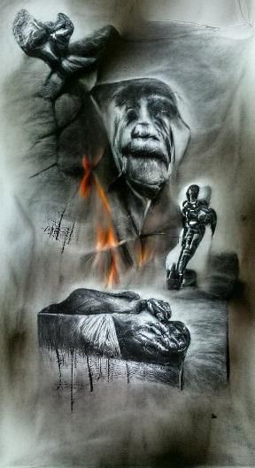 Charcoal Drawing: Man's Despair and Loss of Hope