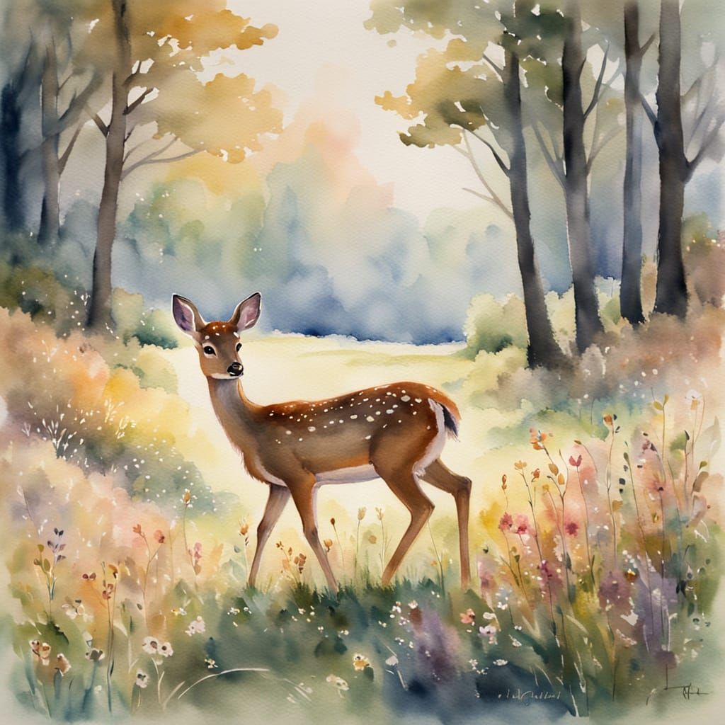 Whimsical Deer in a Sunlit Meadow