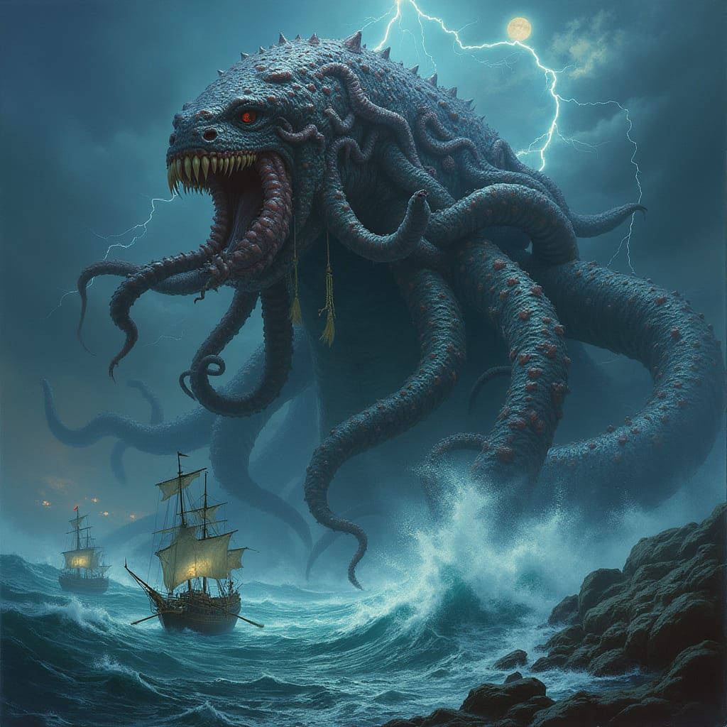 Colossal Kraken Emerges from Stormy Seas