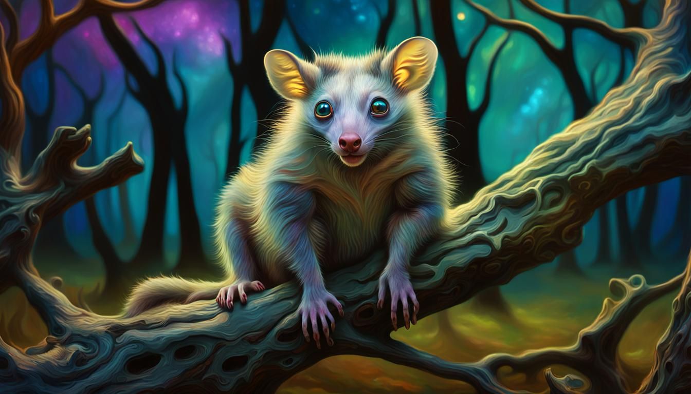 Surreal Alien-Opossum in Dreamlike Forest, Salvador Dali Sty...