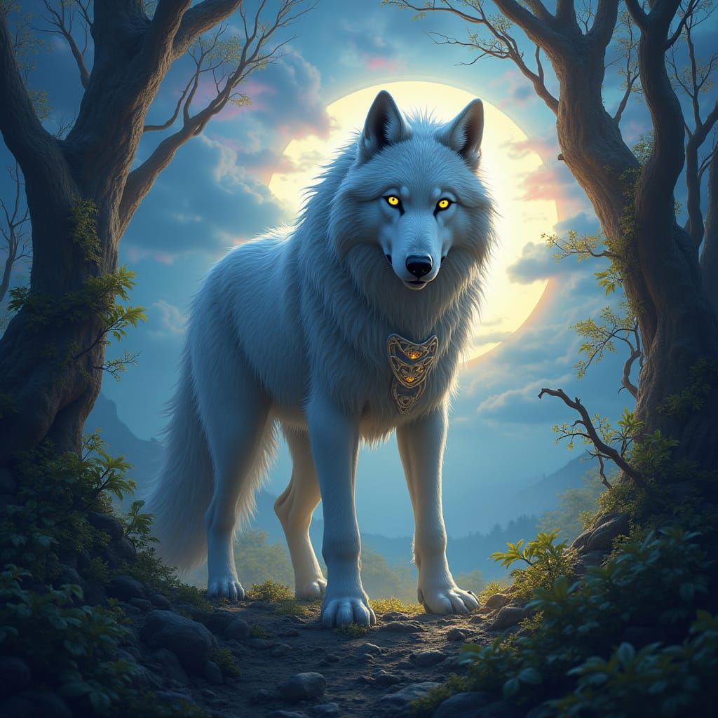 Majestic Wolf in Ethereal Forest