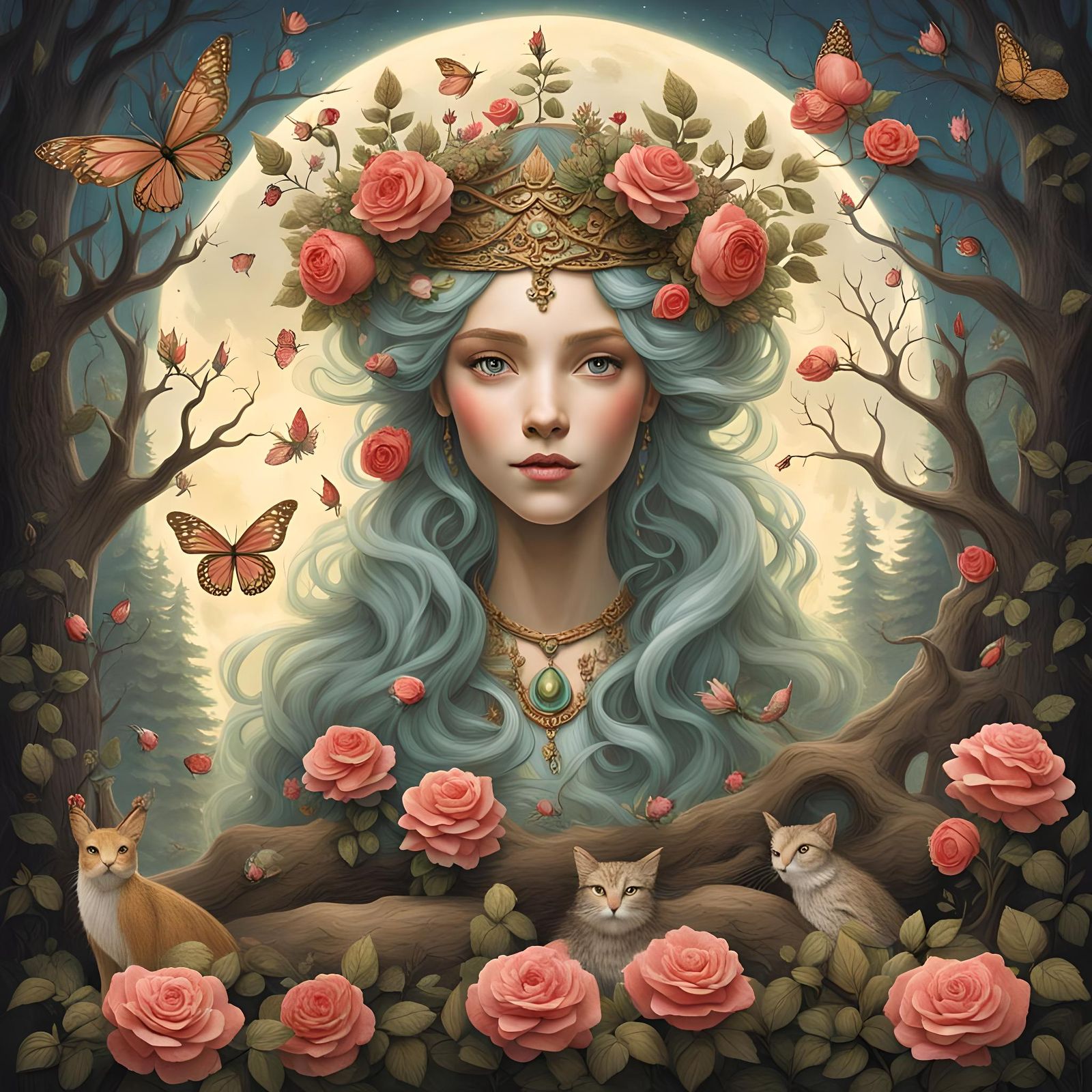 Fairy Queen in Moonlit Grove Illustration