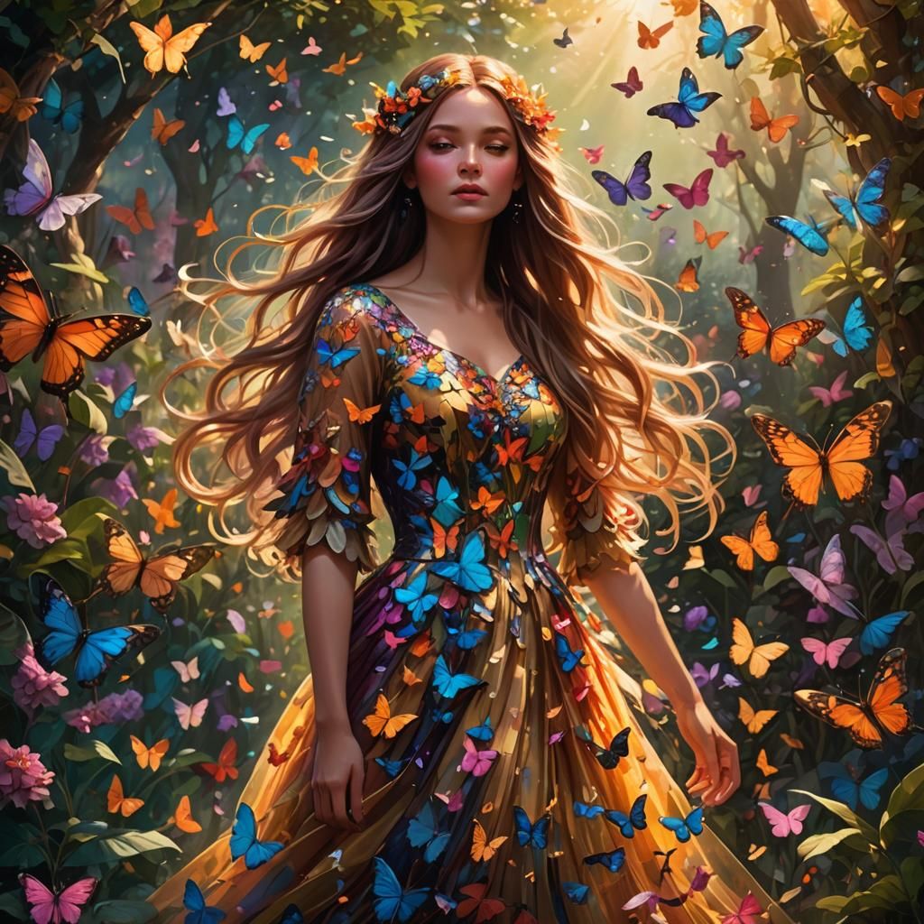 Girl in Butterfly Garden: Fantasy Concept Art