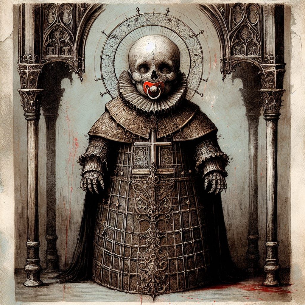 Peculiar Medieval Baby Symbolizing Death in Dystopian Era