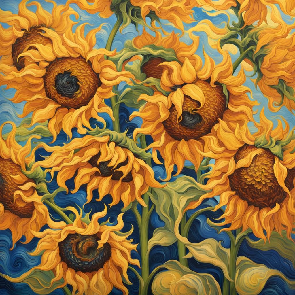 Sunflower Field in Post-Impressionist Style