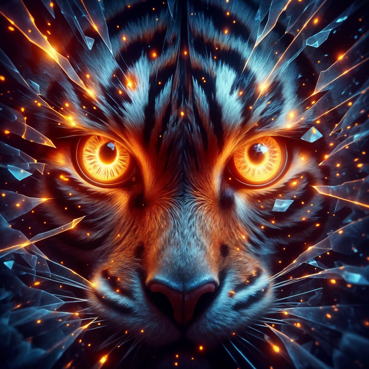 Fiery Tiger Eyes in Broken Glass Style
