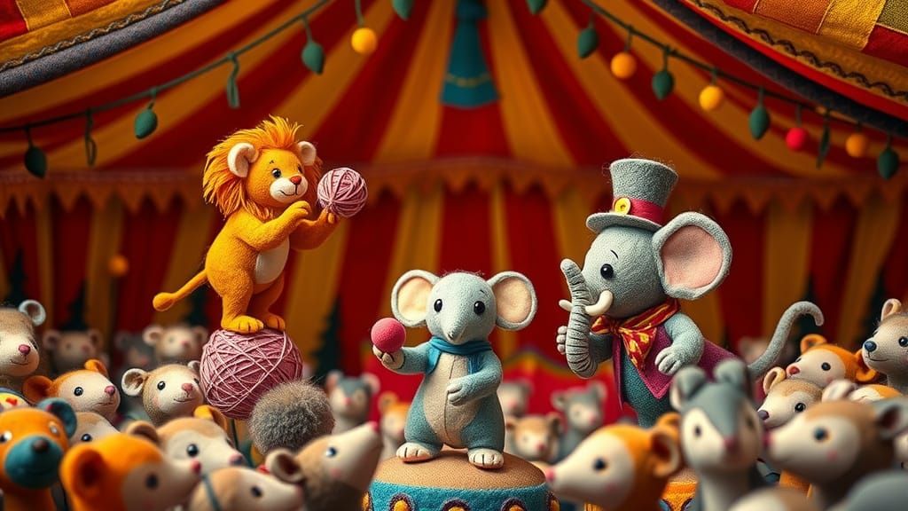 Felted Circus Scene in Children's Illustration Style