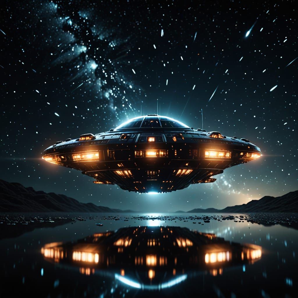 Glowing Spaceship in Starry Sky: Digital Photography