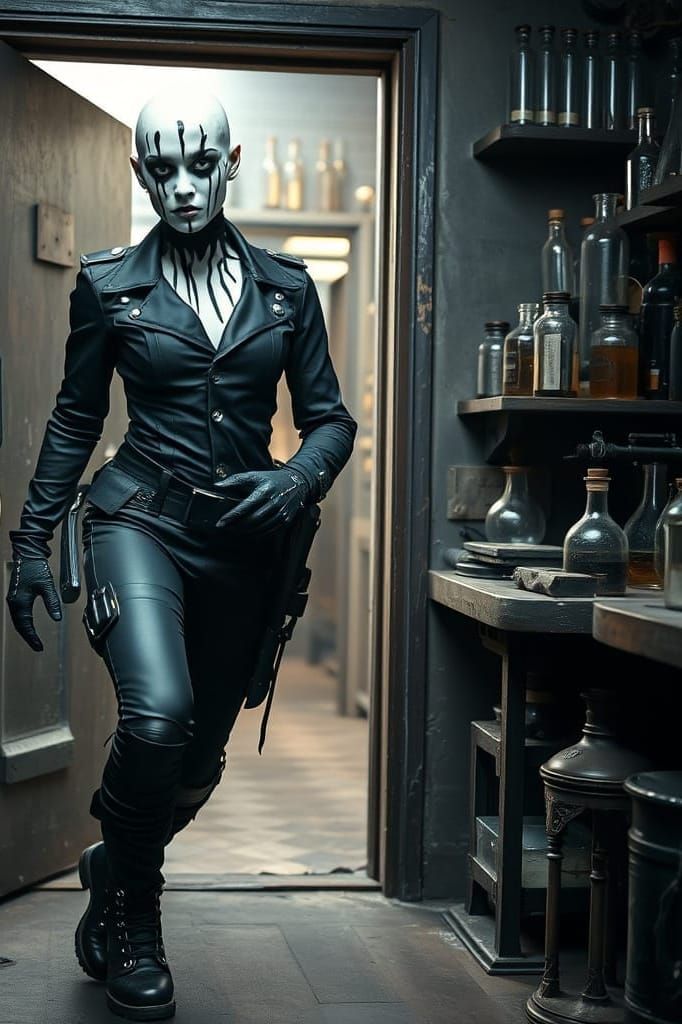 Steampunk Laboratory Infiltration in Black and White