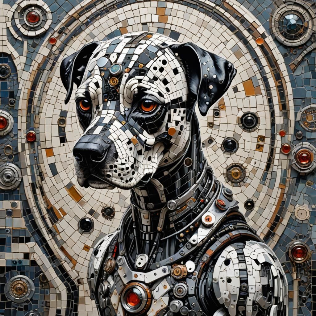 Cyborg Dalmatian James Gurney gothic art mosaic hyperdetaile...