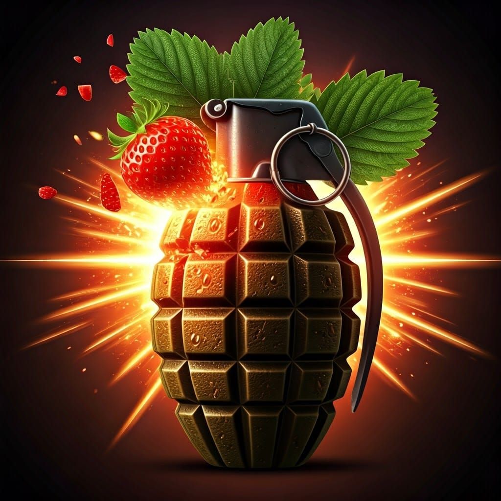 Strawberry Hand Grenade Explosion in a Sci-Fi Style