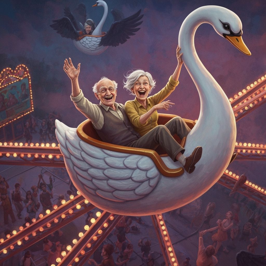 Elderly Couple on Swan Ride, Detailed Matte Painting
