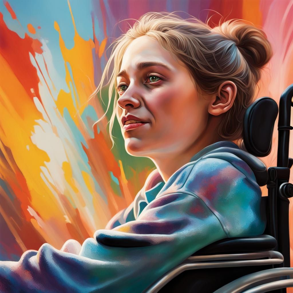 Teen in Wheelchair Expressing Gratitude: Hyperrealistic Art