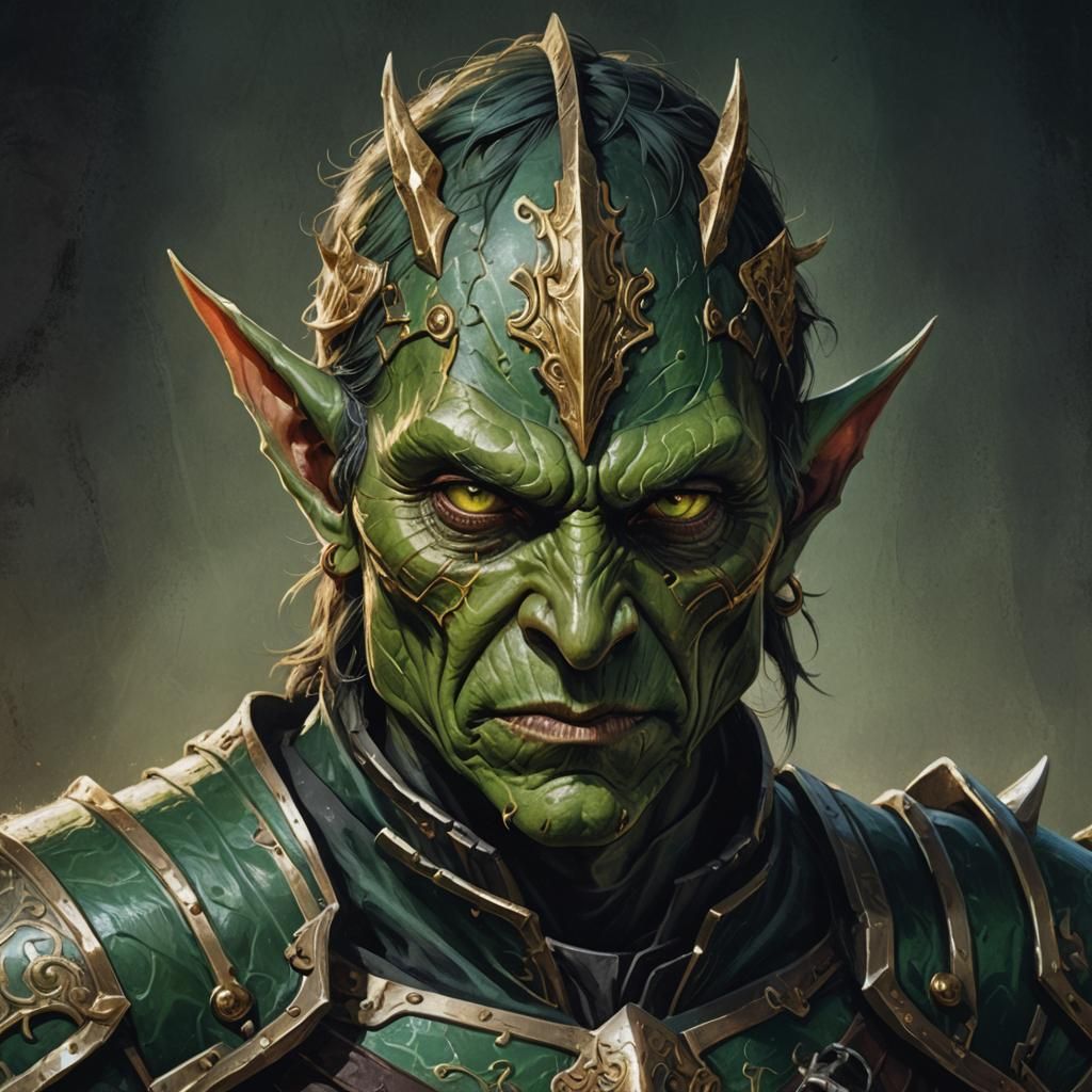 Handsome Goblin Knight Portrait in Dark Fantasy Style