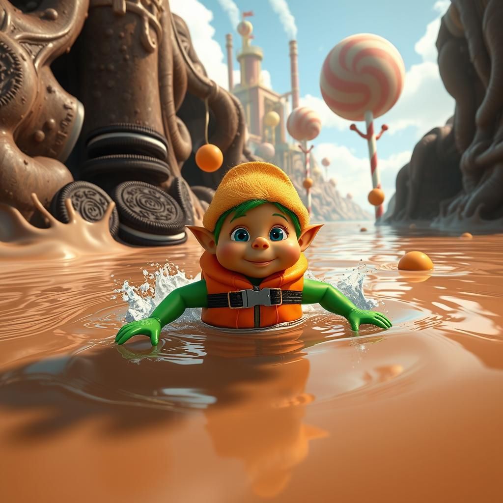 Oompa Loompa Swims in Chocolate Milk, Digital Art