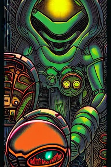 Surreal Metroid Scene in Street Art Style