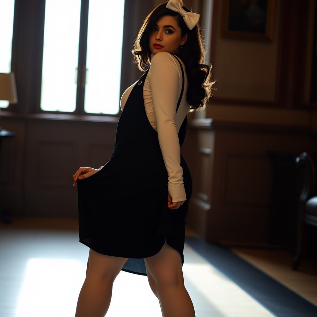 Sultry Dark-Haired Beauty Caught in Cinematic Low-Angle Shot