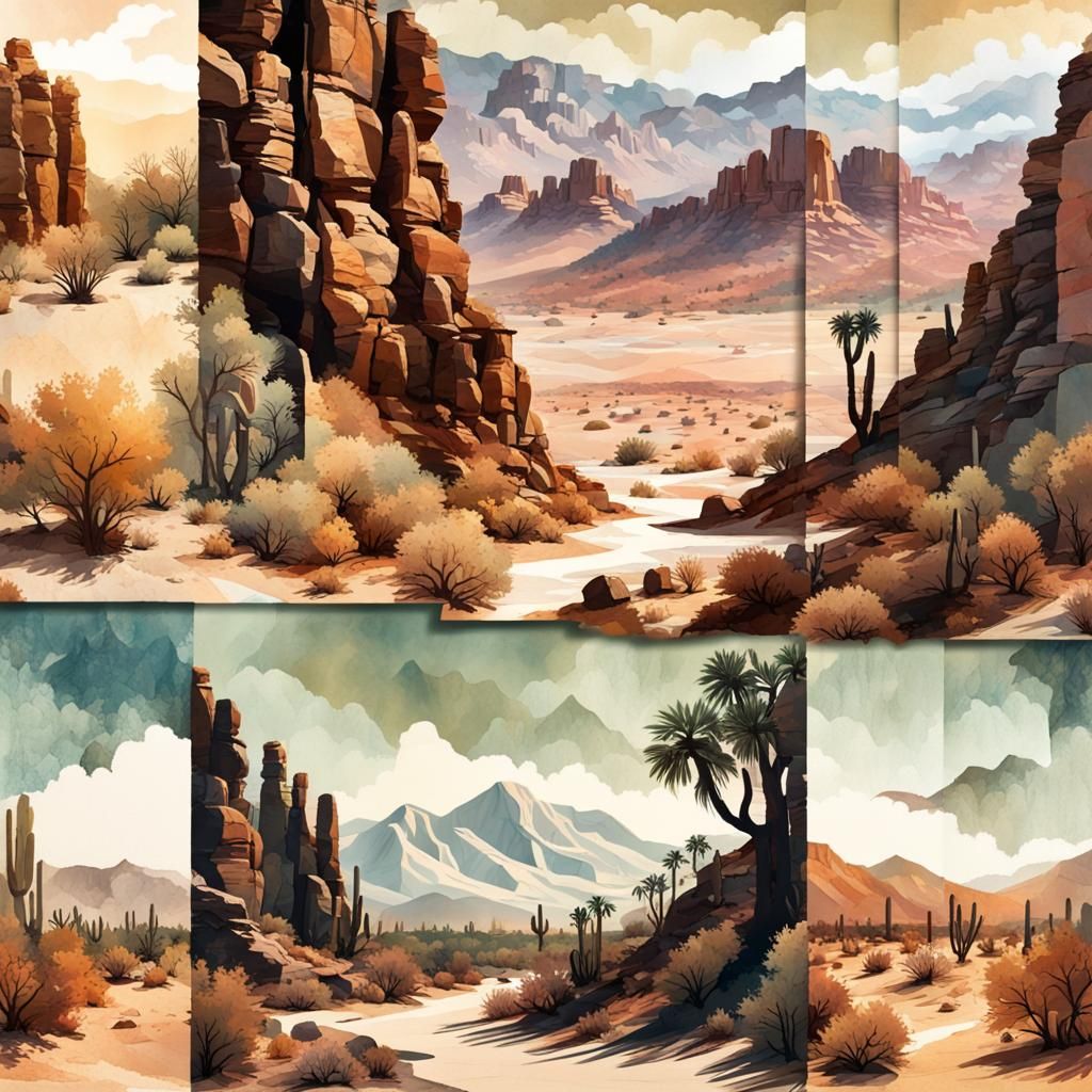 Desert and Forest Collage with Cinematic Lighting