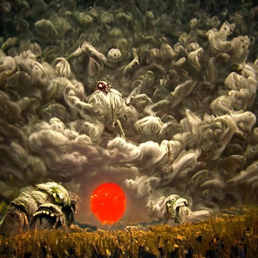 Horror Landscape: Green Fields Under a Red Sky