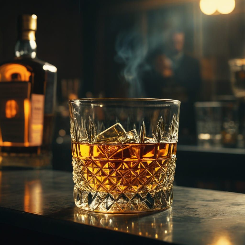 Golden Hour Whisky Still in Kubrick Style