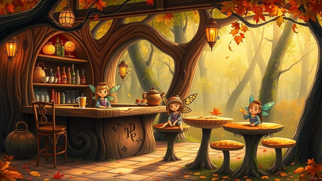 Enchanting Autumn Fairy Cafe in Magical Forest