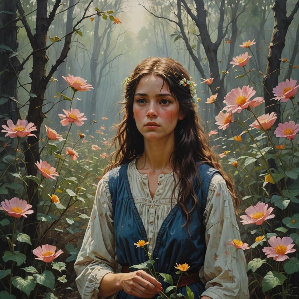 Melancholic Bloom: An Oil Painting of Sorrow