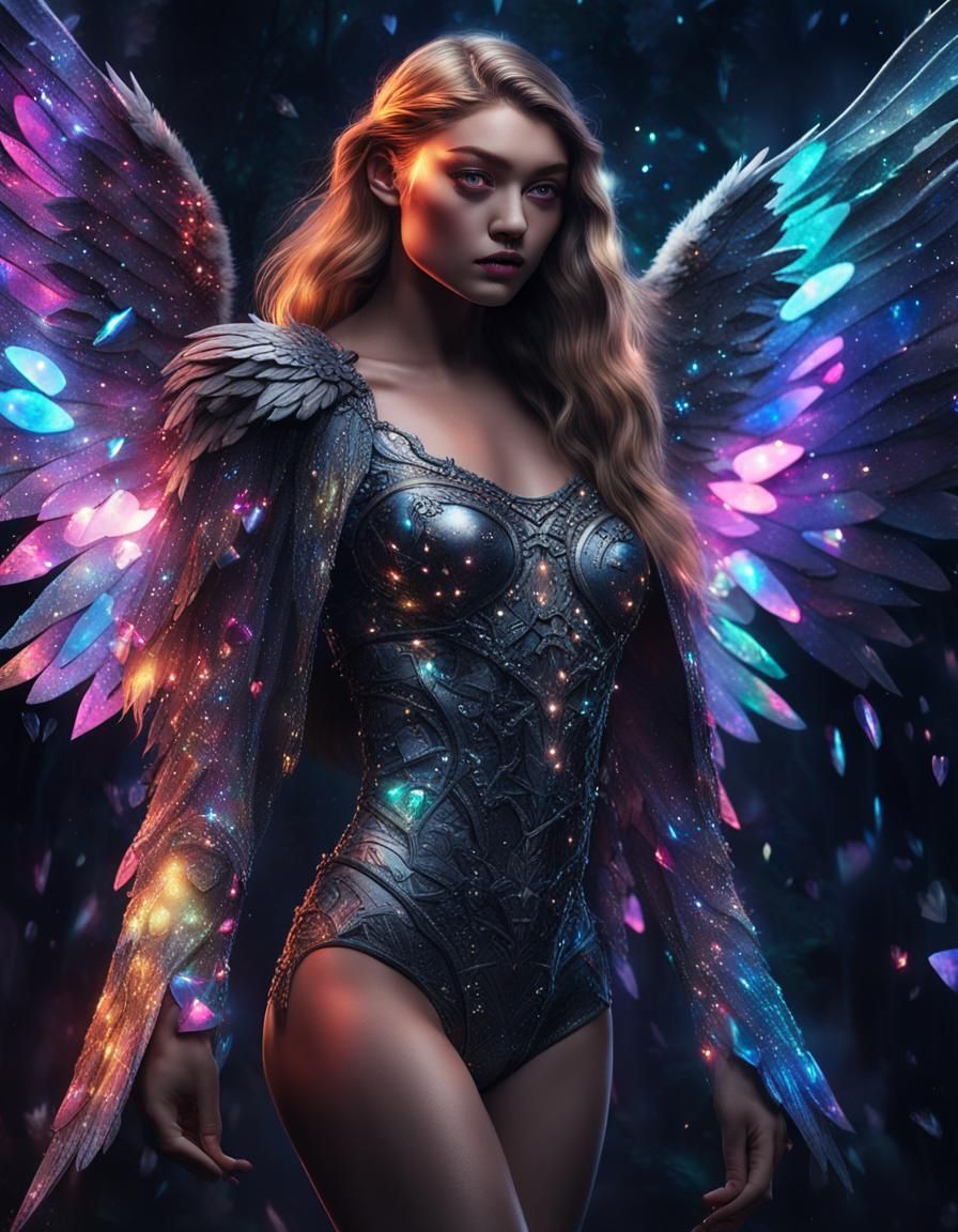 Dark Angel in Holographic Forest for Valentine's