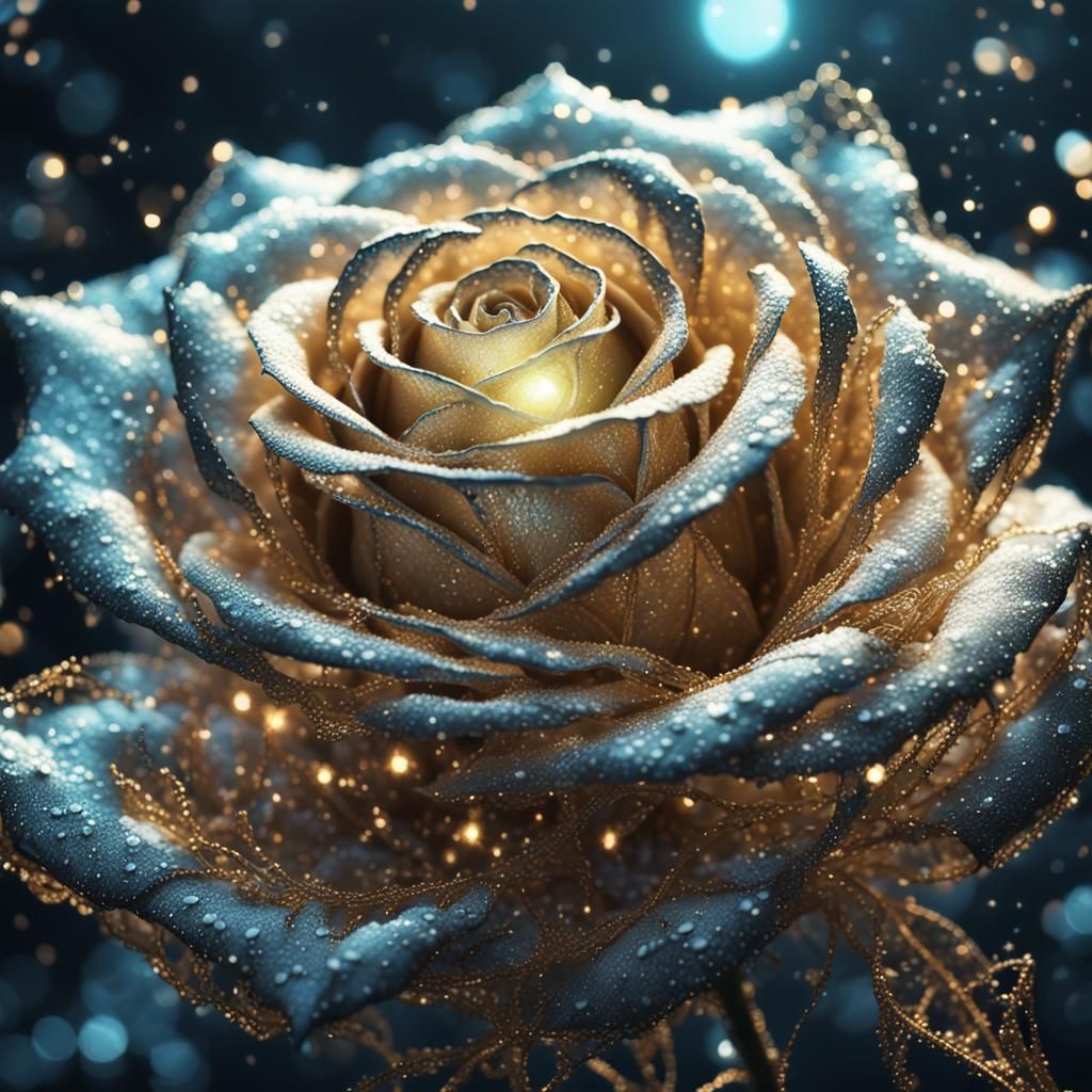 Magical Rose Made of Sparkling Lace in Fantasy Space