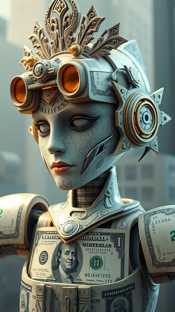 Futuristic Android Made of Dollar Bills