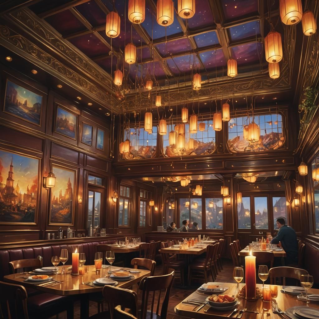 Fantasy Restaurant Shooting Scene in Fauvist Art Style