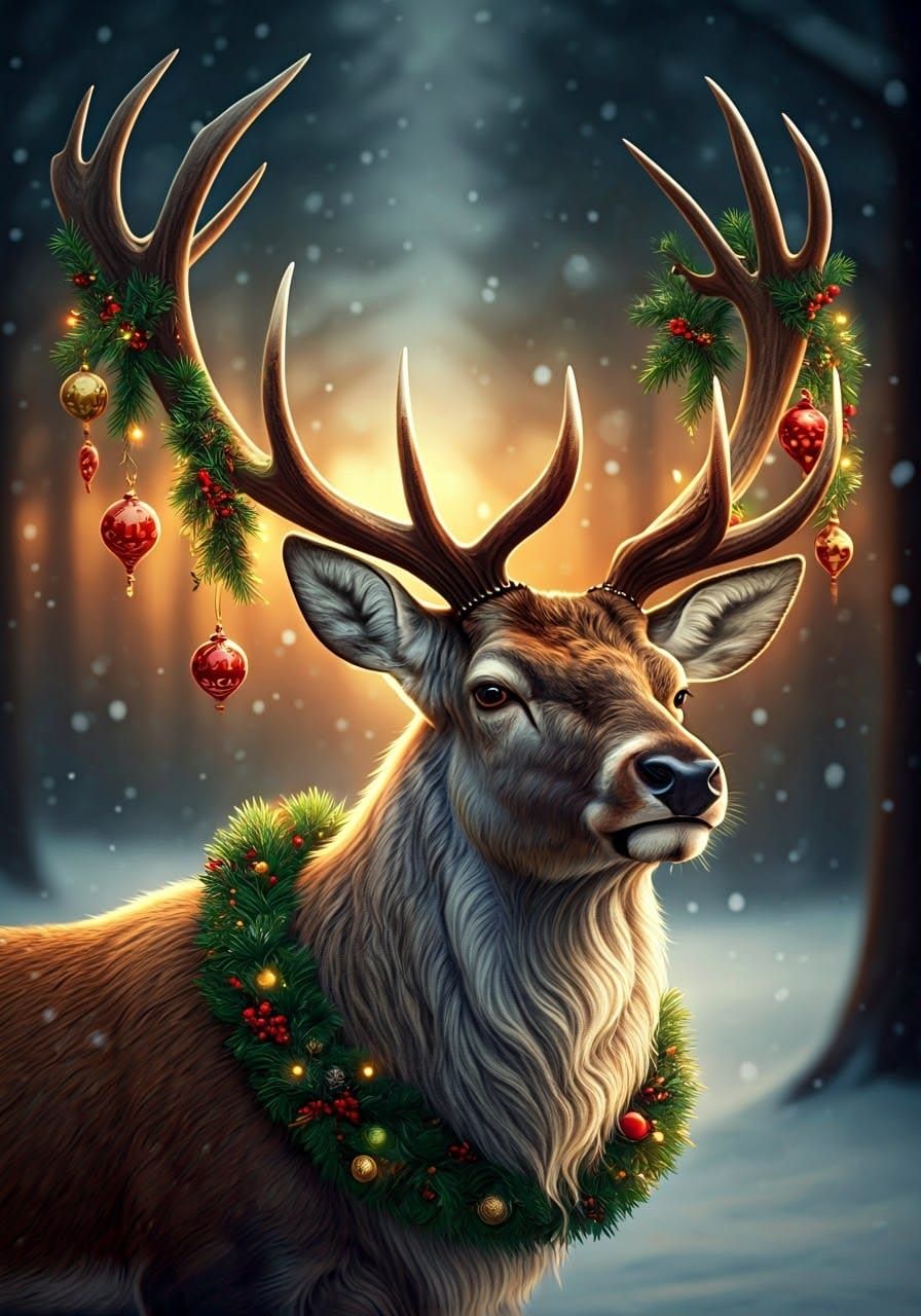 Majestic Winter Reindeer in Festive Winter Wonderland