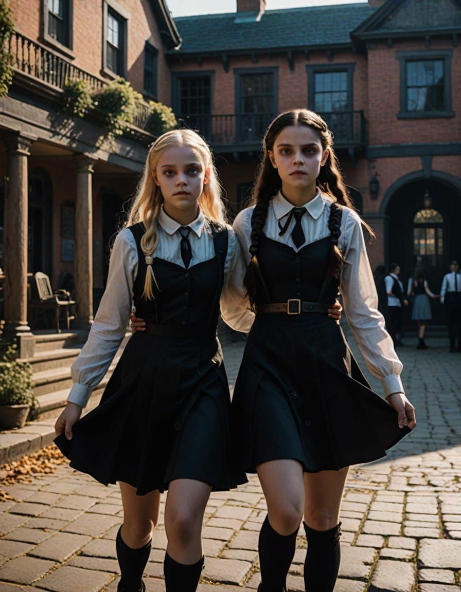 Enid Sinclair and Wednesday Addams Dance in the Academy Cour...