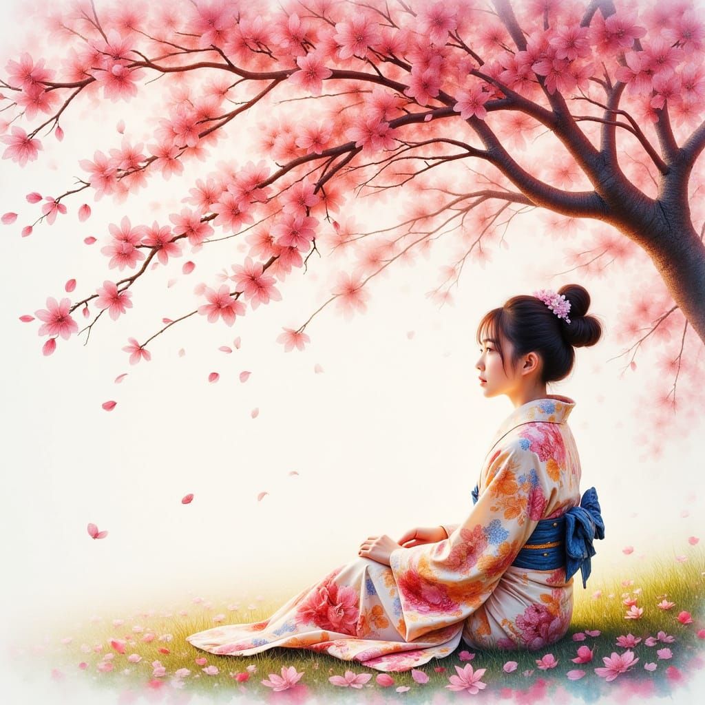 Watercolor, cherry blossom, view from under the tree <lora:V...