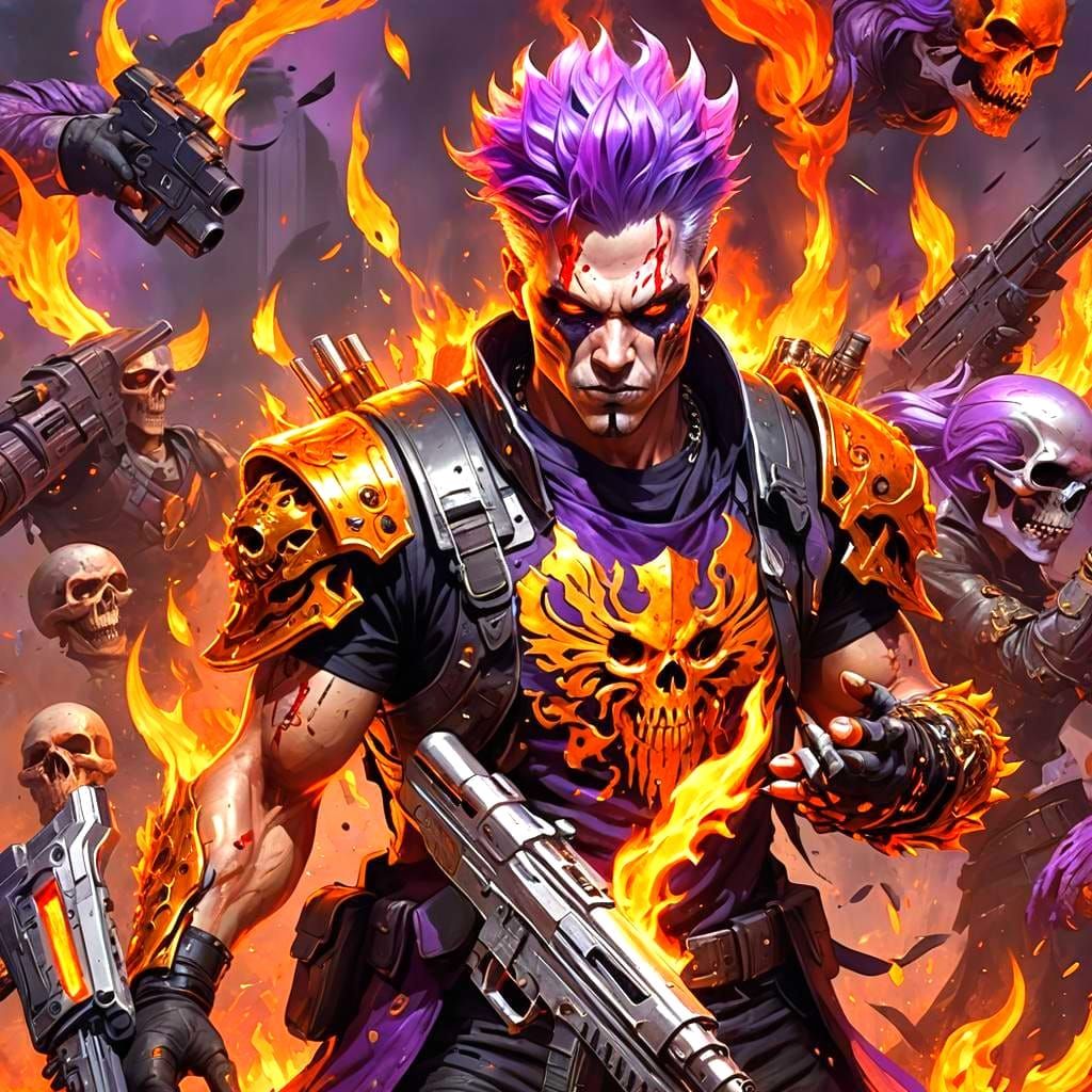 Ghost Rider with Flaming Hair and Arm Guns