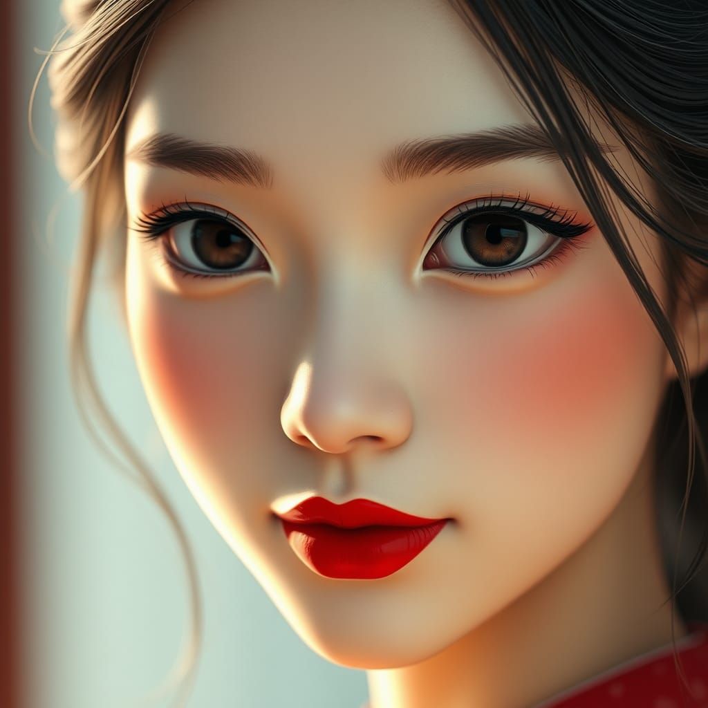 Beautiful Japanese Woman Portrait in Fantasy Art Style