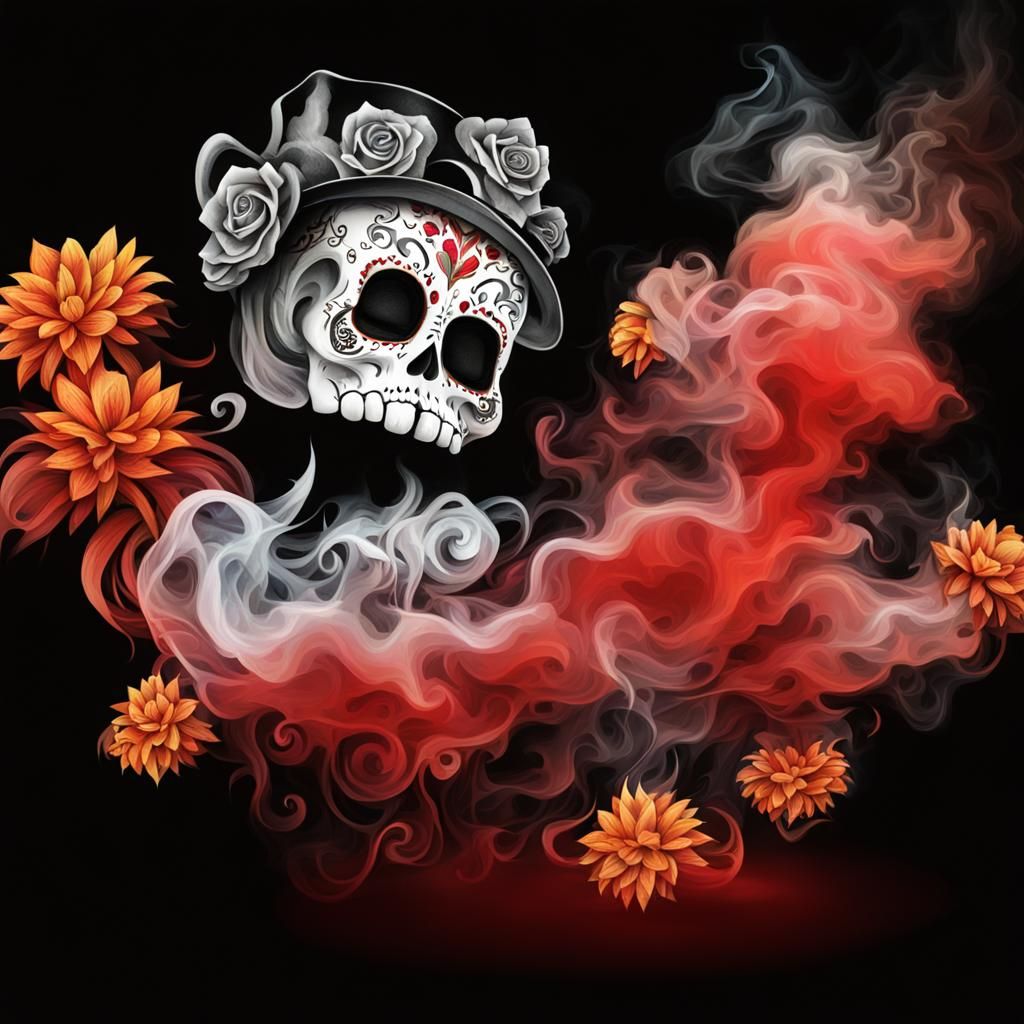 Detailed Sugar Skull with Smoke