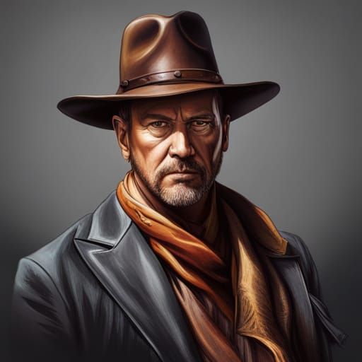 Hyperrealistic Cowboy Splash Art Portrait