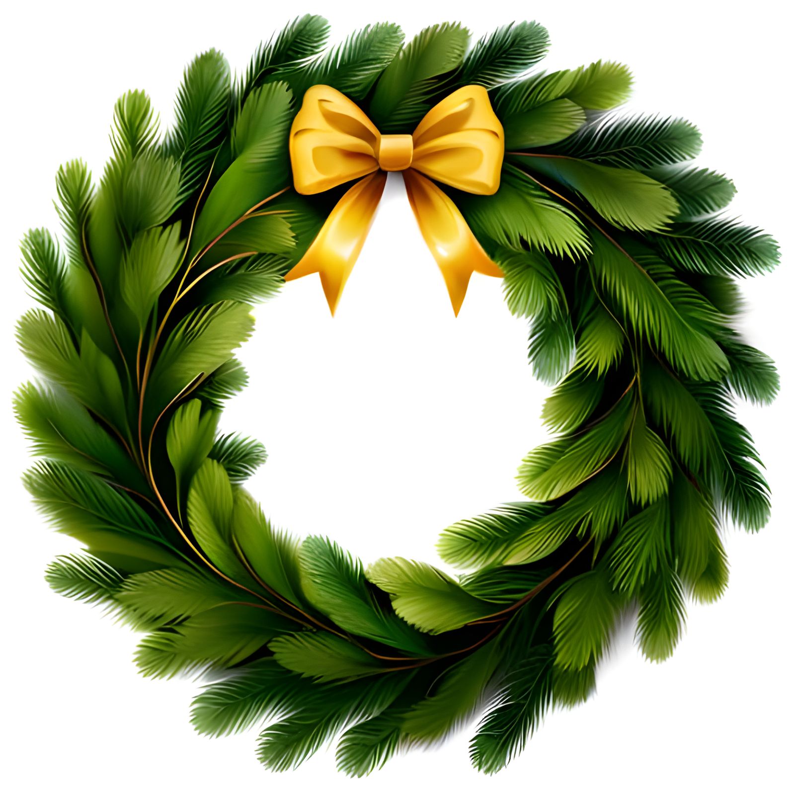 Elegant Gold Ribbon Bow on Green Pine Wreath