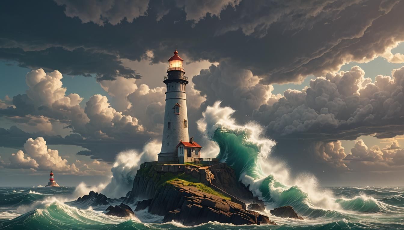 Lighthouse in Stormy Sea: Pixar-Style 3D Rendering