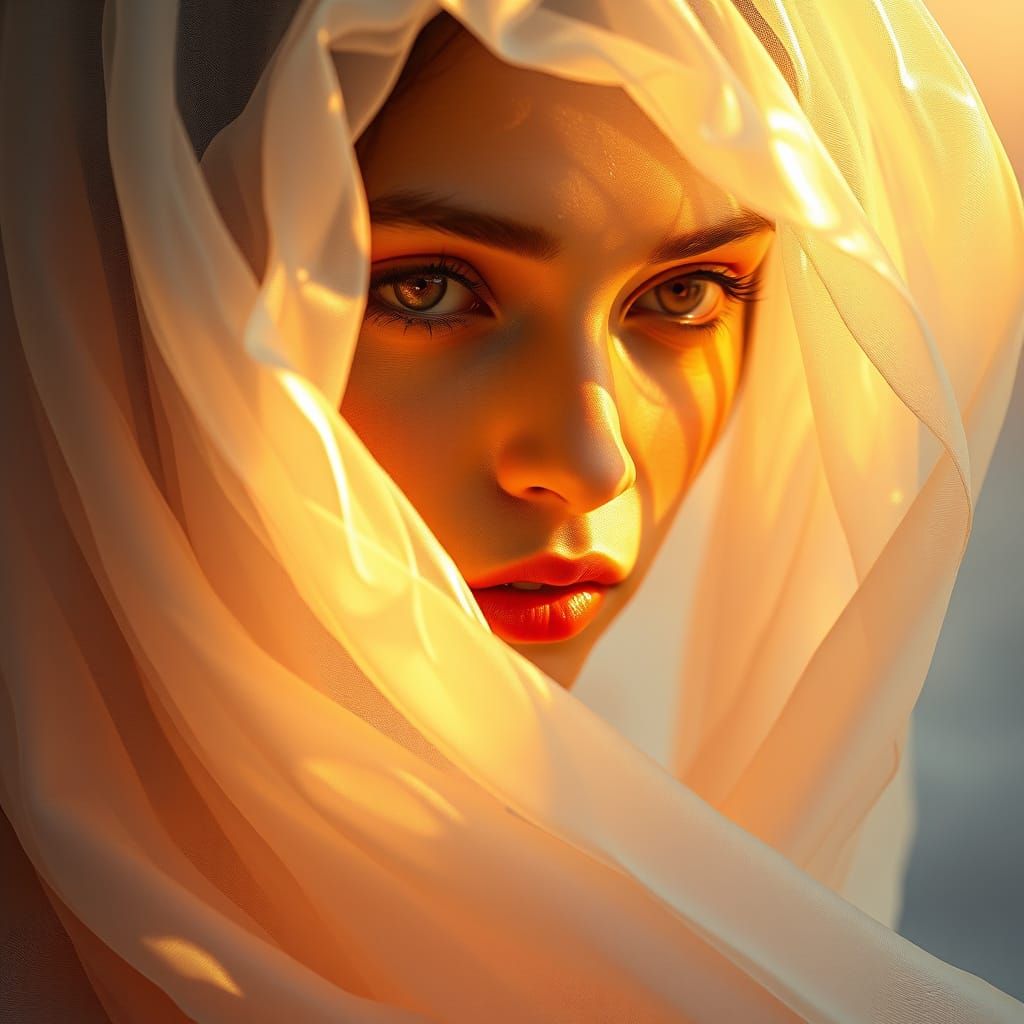 Woman in Ethereal Silk, Unreal Engine 5-Style Fantasy Art