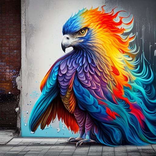 Colorful Graffiti Hawk Street Art