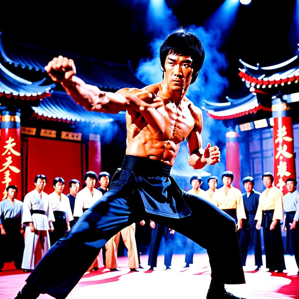 Bruce Lee in Intense Kung Fu Action Scene
