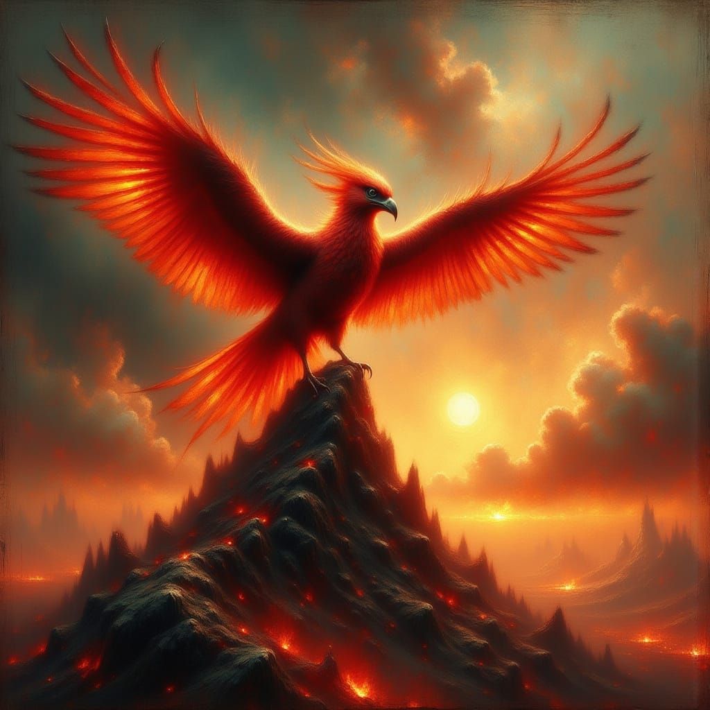 Majestic Firehawk on Smoldering Volcanic Peak