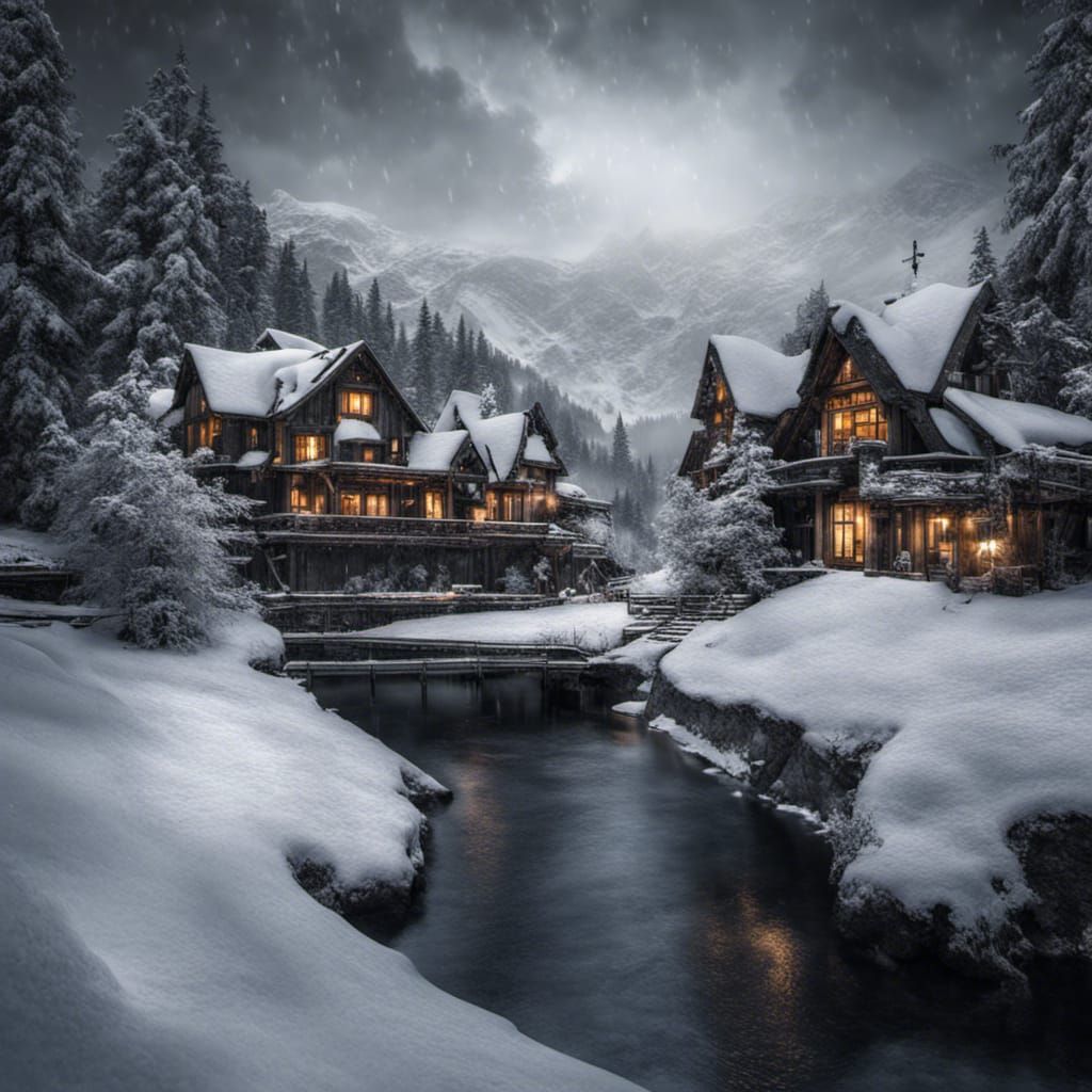 Hyperrealistic Snowhaven: A Cinematic Winter Landscape