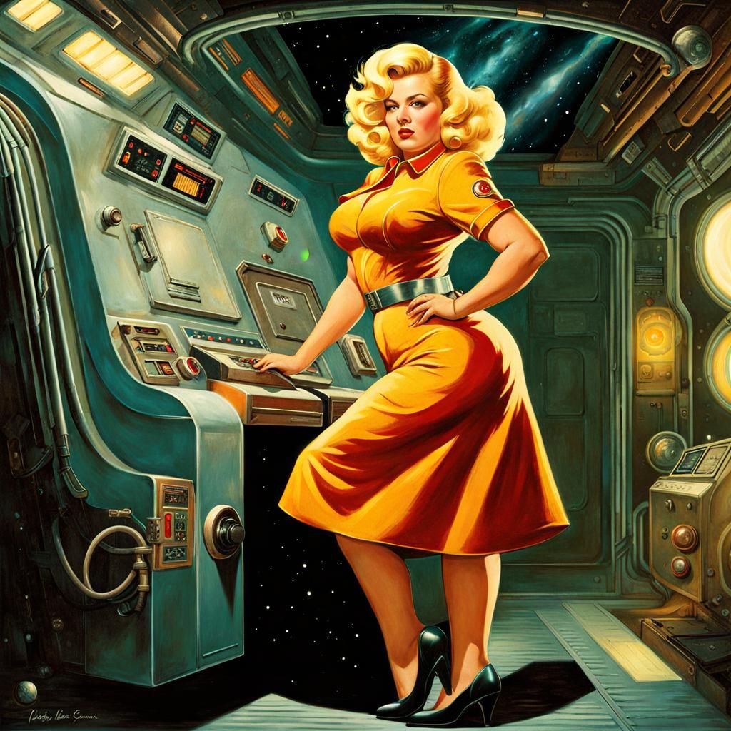 Confident Woman in Retrofuturistic Space Station, Pulp Cover